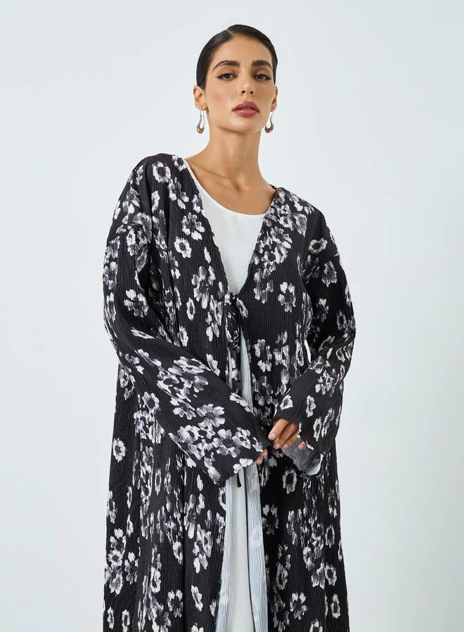 تايك تو عباية بطبعة زهور وأكمام طويلة